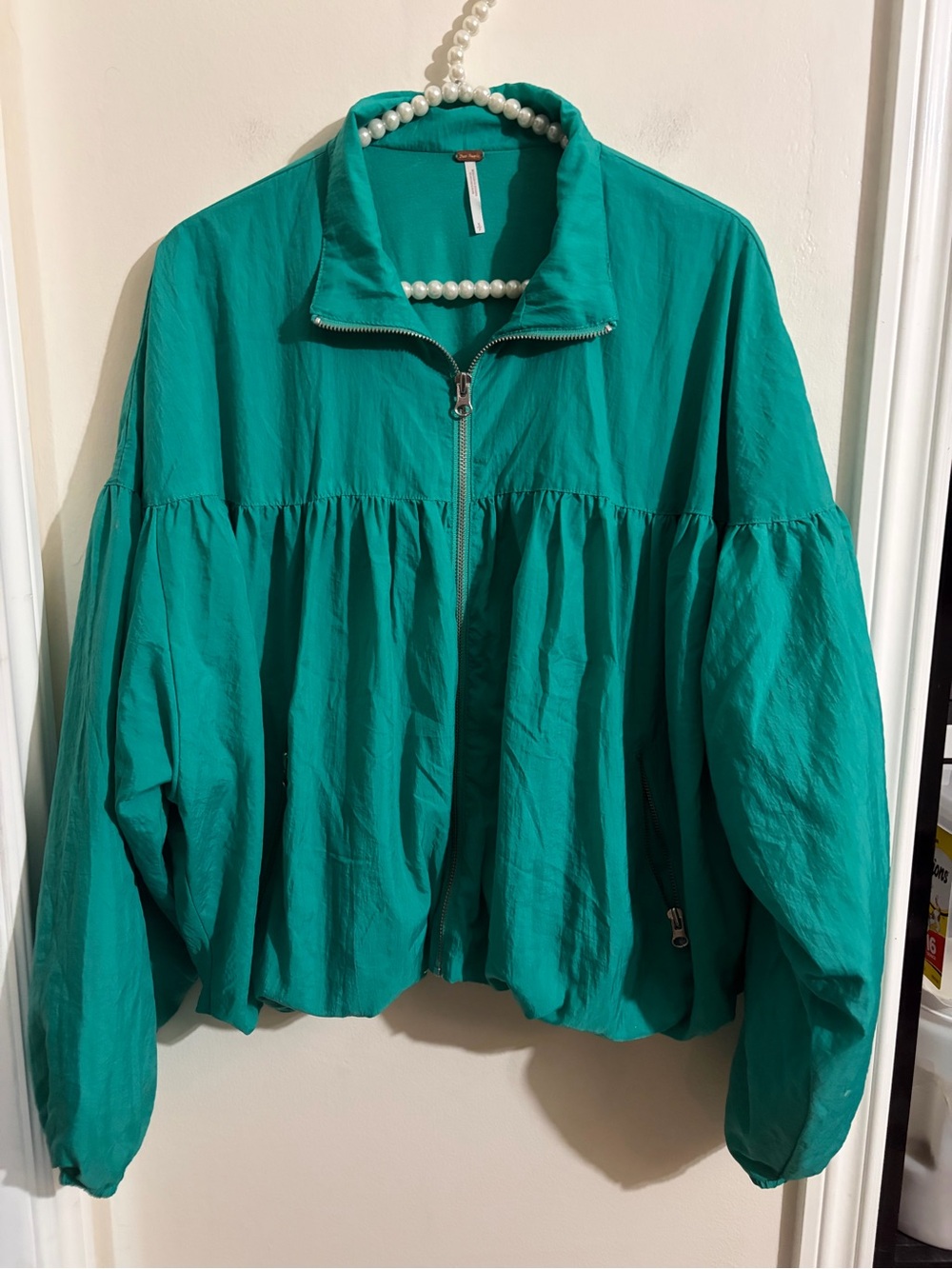 Free People Teal Zip-Front Bomber Jacket